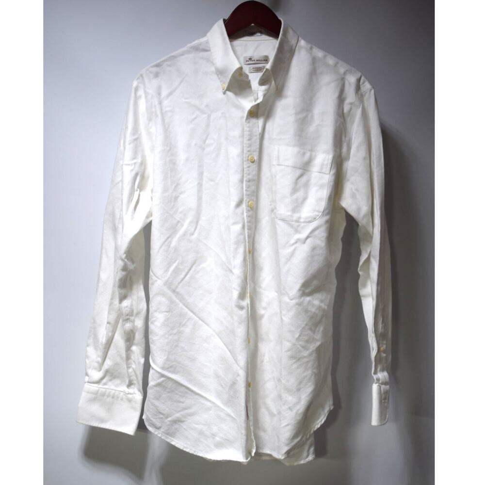 Peter Millar White Button Down Shirt Nanoluxe Easy Care Size Large